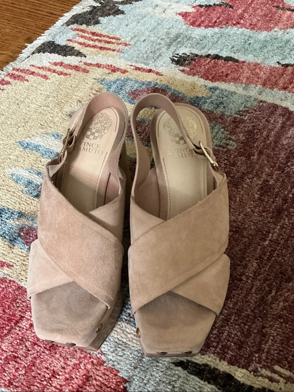 Vince Camuto Blush Pink Suede Crisscross Slingback Wedges